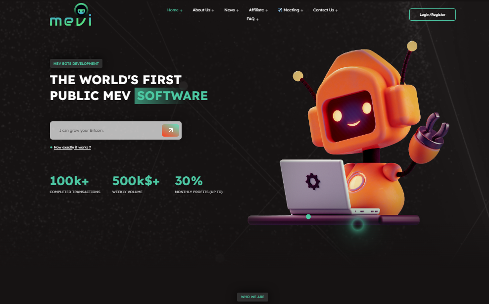 Homepage of Mevi AI
