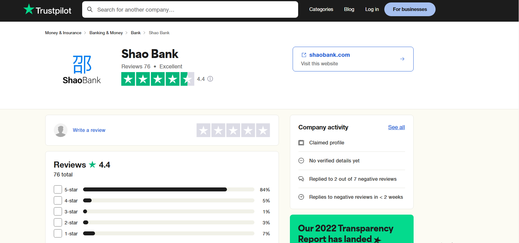 shao bank reviews on Trustpilot