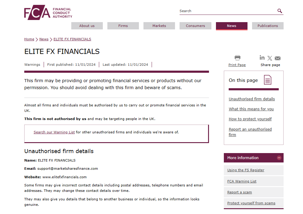 Elite FX Financials Warning Elite FX Financials Warning