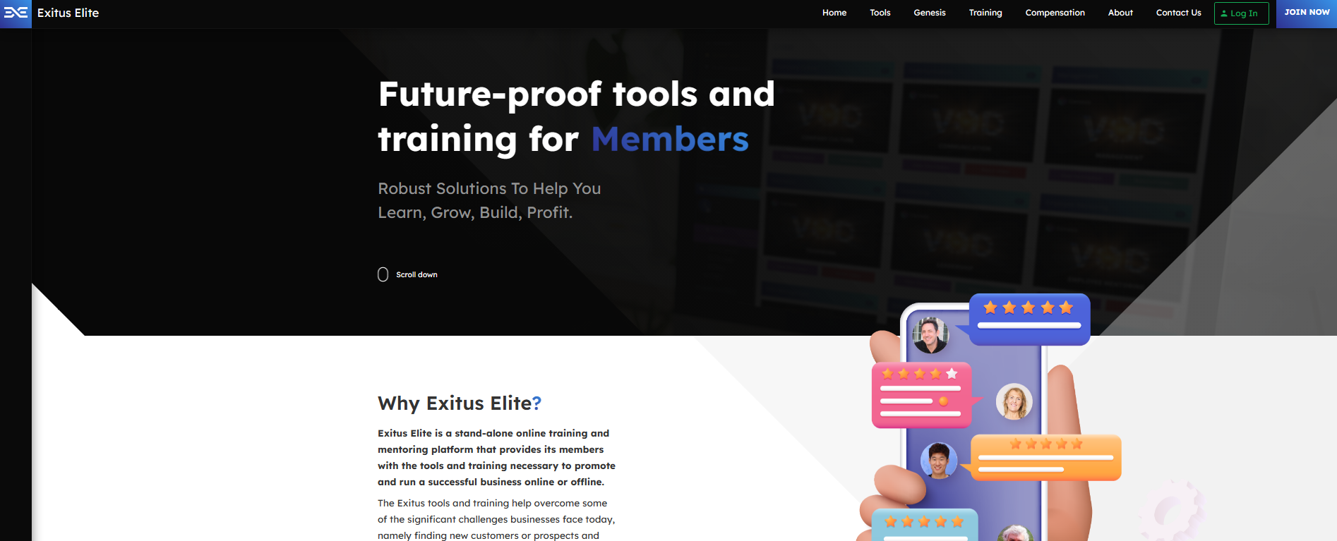 Homepage of  Exitus Elite 