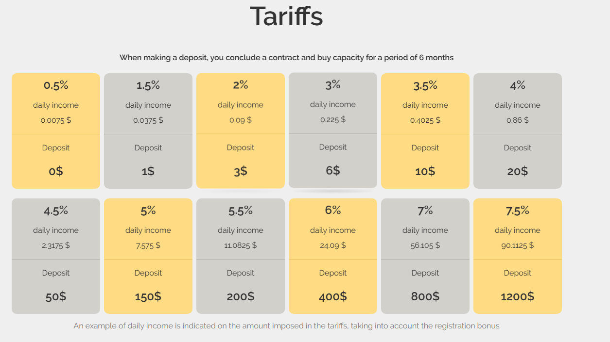 Luxmine.biz Tariffs