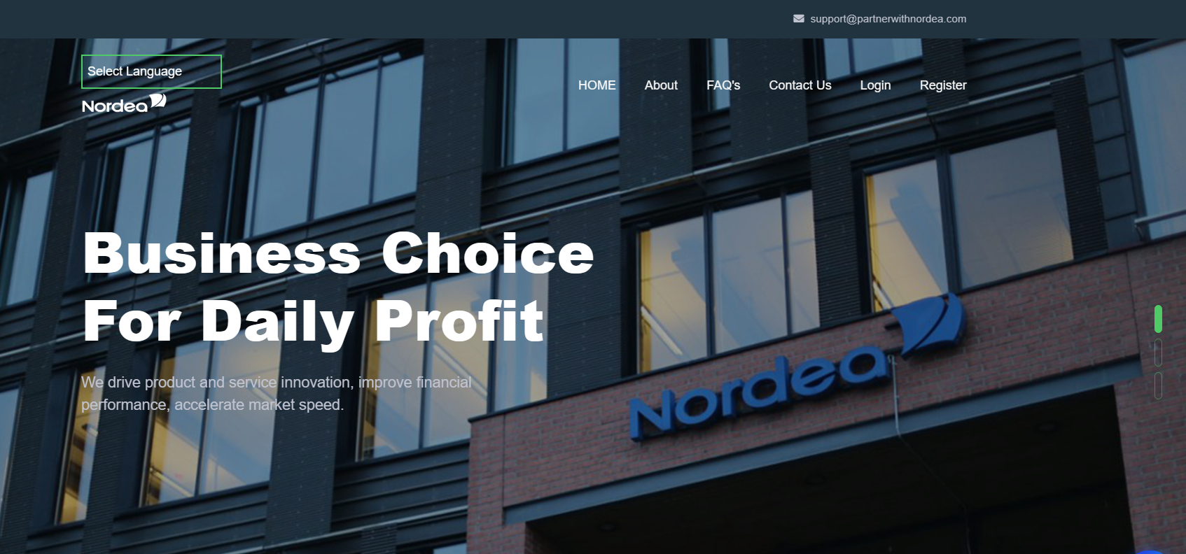 Homepage of Nordea Partners