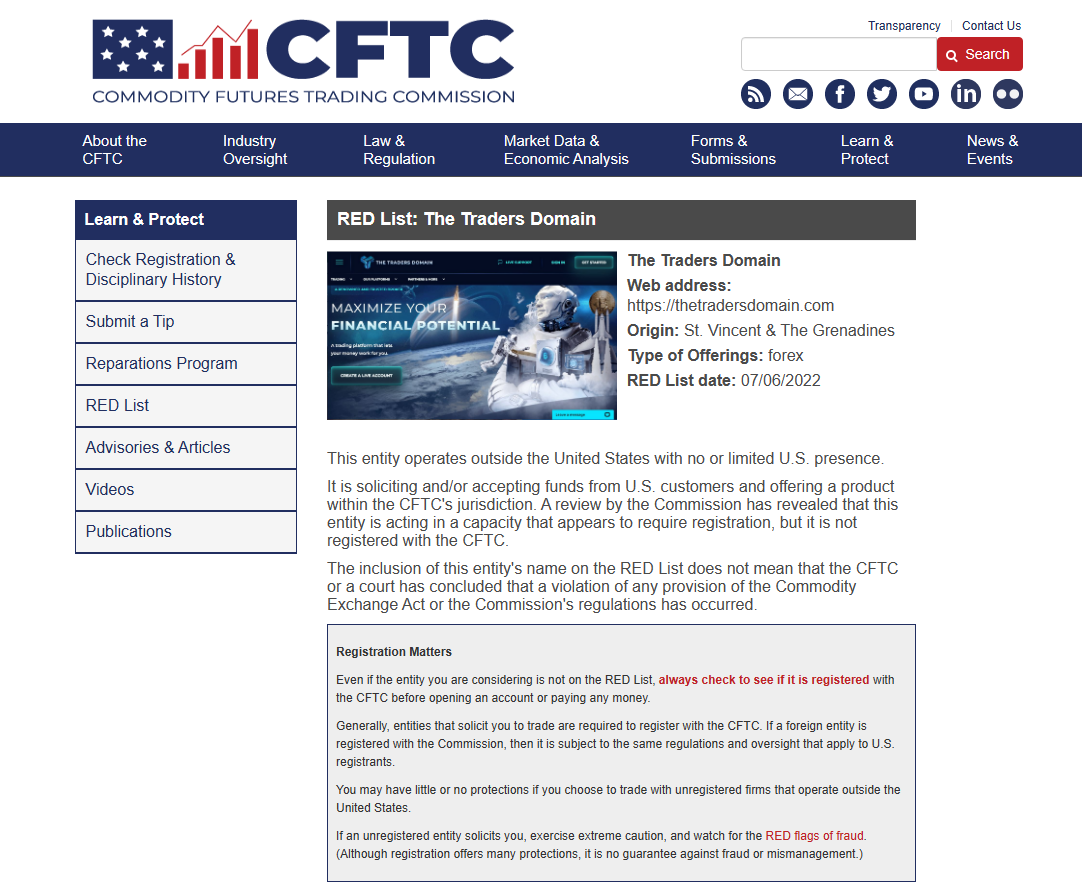 Warning-issued-by-CFTC-aginst-The-Traders-Domain