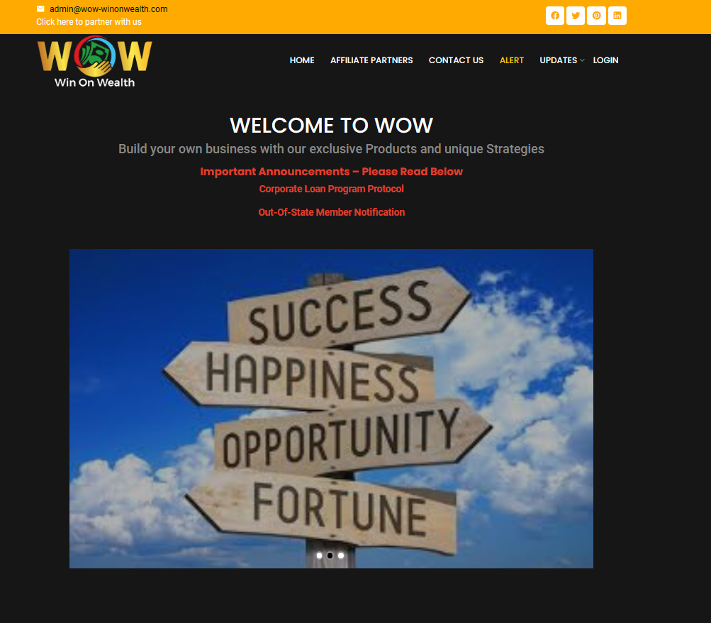 Homepage of Win on Wealth