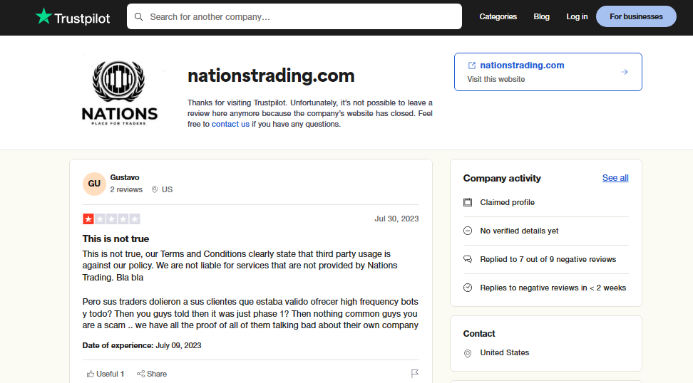 Nations Trading reviews on Trustpilot