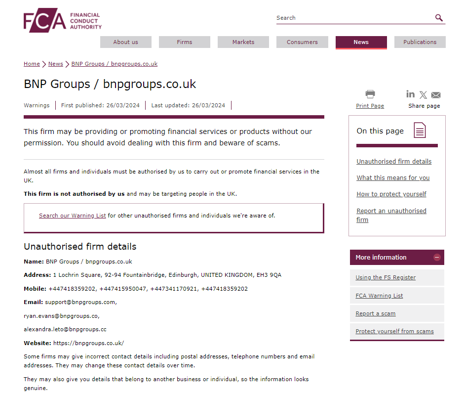 bnpgroups.co.uk FCA Warning