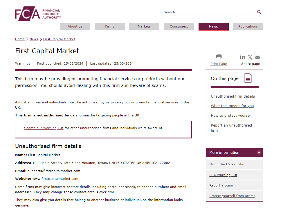 FirstCapitalmarket_FCA_Warning