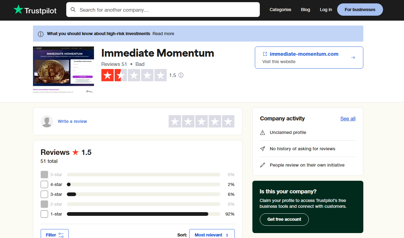 Immediate Momentum Trustpilot Review