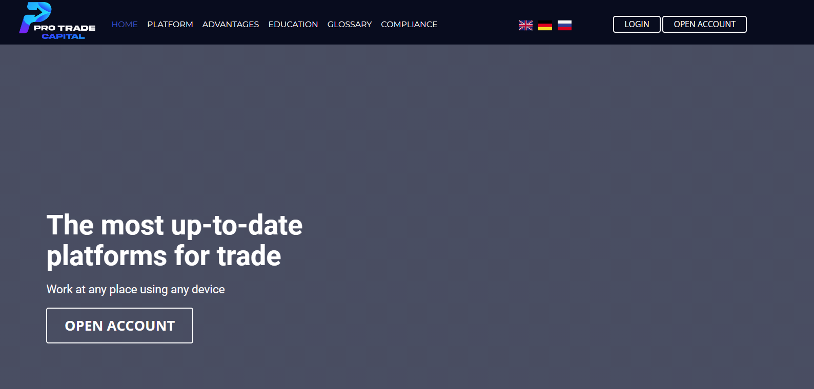 Pro Trade Capital homepage