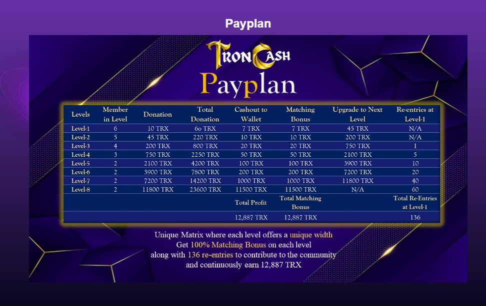 Tron Cash pay plan